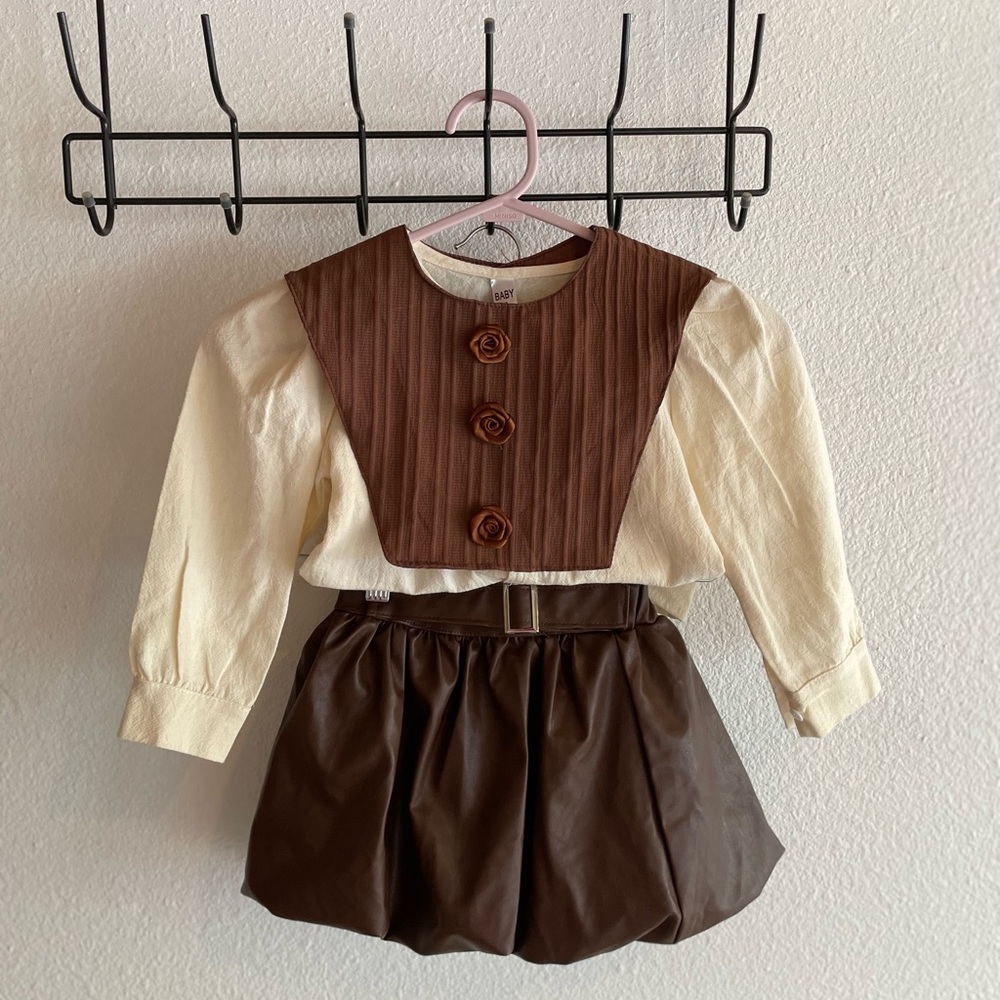 Fashion Girl size 3Y Set Blouse with Brown Bib Chocolate Skirt Set